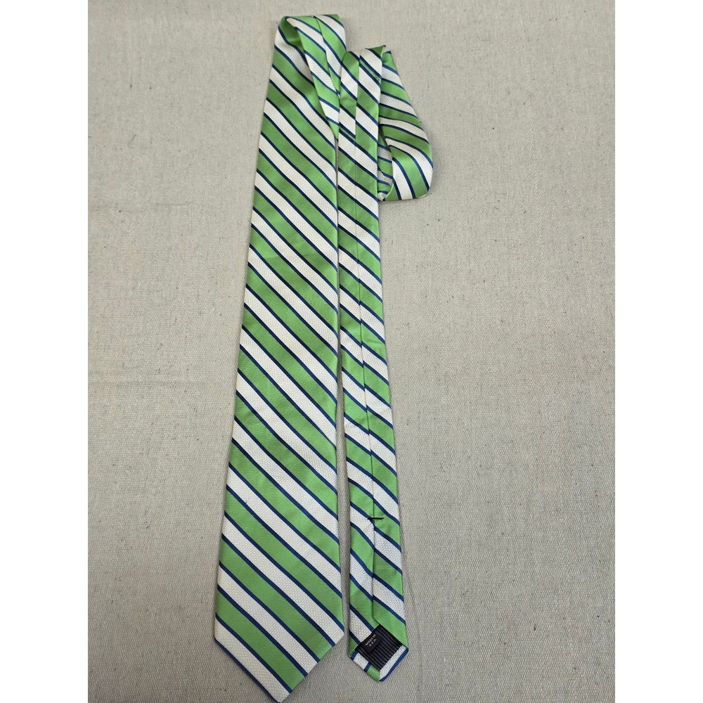 Nordstrom Mens‎ Silk Necktie Green White Navy Blue Diagonal Striped Made in USA